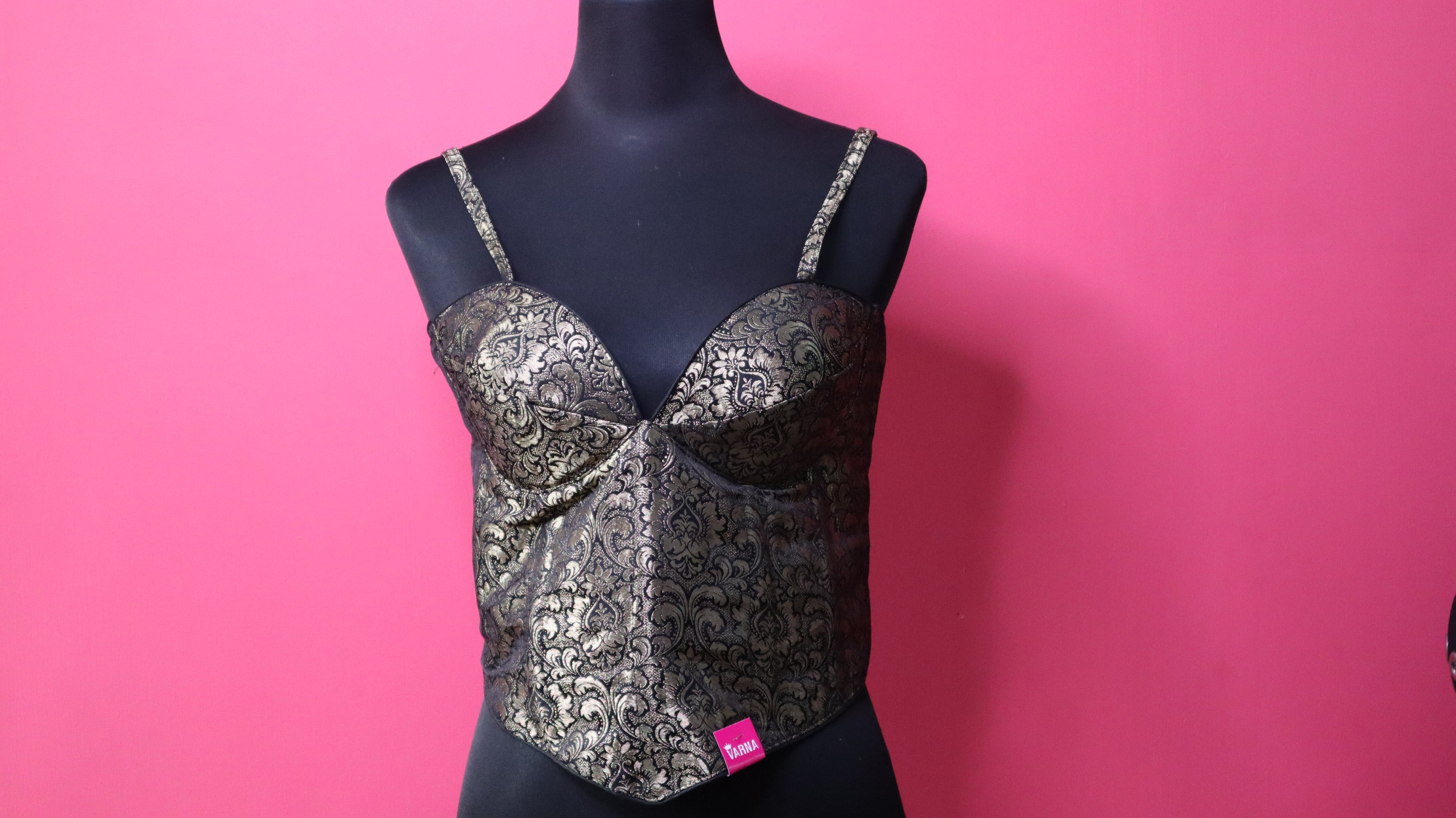 Black & Gold Brocade Corset Designer Blouse with Sweetheart Neck