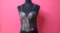 Navy Blue Brocade Corset Designer Blouse with Sweetheart Neck