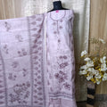 Light Lavender Pure Linen Cotton Printed Chudithar Dress Material with Shawl
