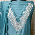 💙 Teal Blue Silk Chudithar Dress Material with Cutwork Embroidery