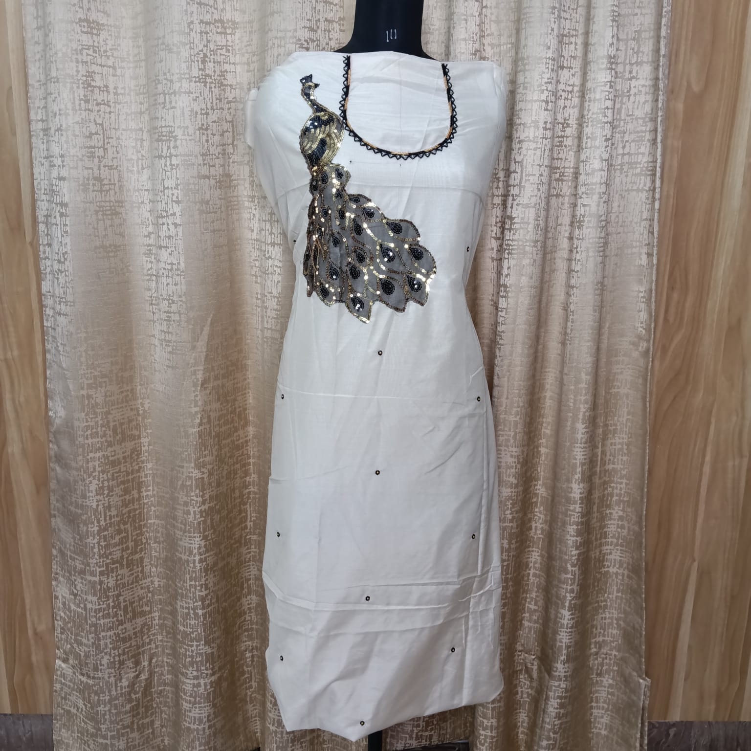 Elegant Women's Silk Salwar Suit Set with Peacock Embroidery & Chiffon Dupatta – Classic White