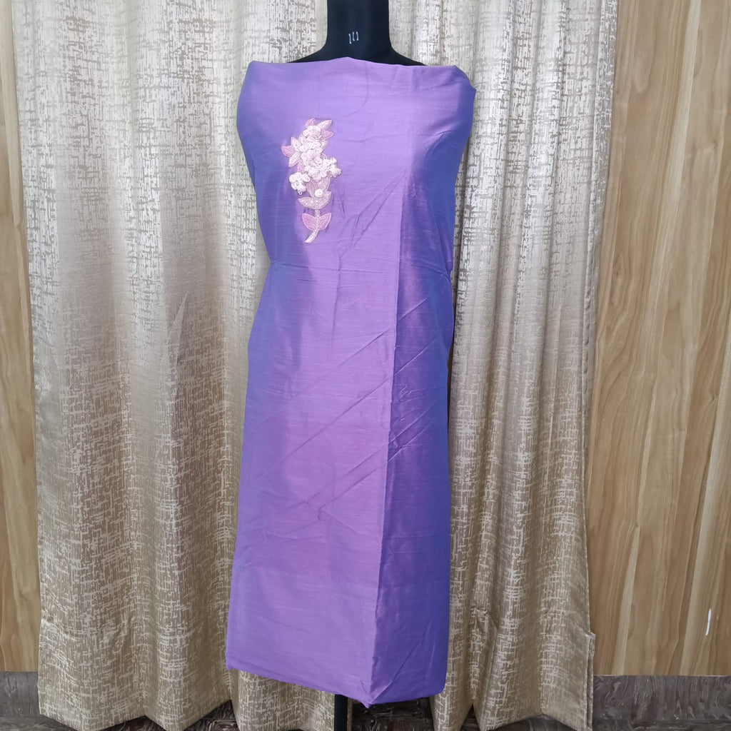 Elegant Women's Silk Salwar Suit Set with Floral Embroidery & Chiffon Dupatta – Lavender Purple