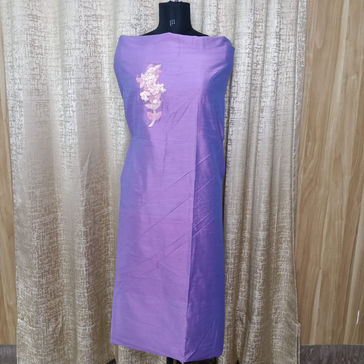 Elegant Women's Silk Salwar Suit Set with Floral Embroidery & Chiffon Dupatta – Lavender Purple