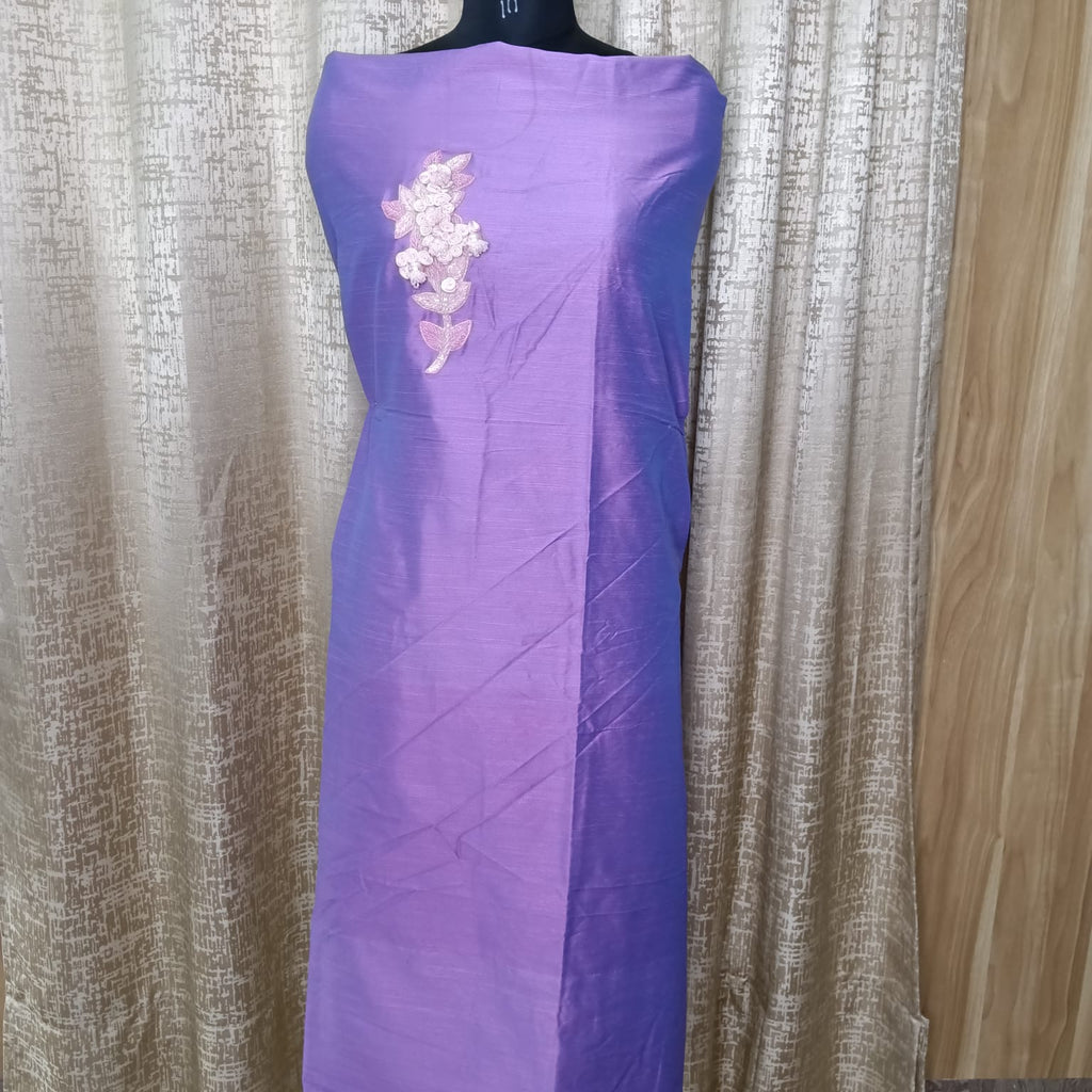 Elegant Women's Silk Salwar Suit Set with Floral Embroidery & Chiffon Dupatta – Lavender Purple