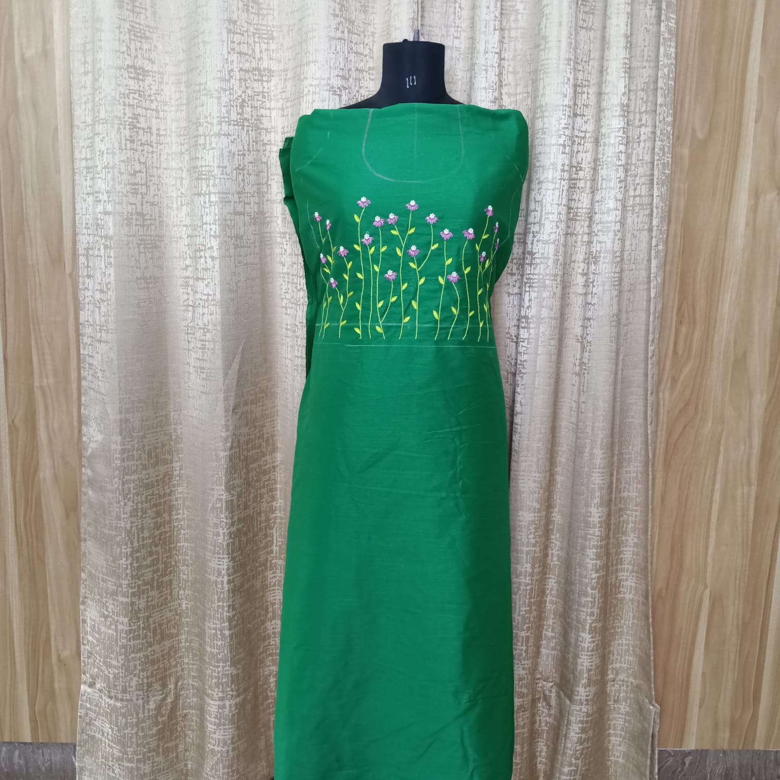 Elegant Women's Silk Salwar Suit Set with Floral Embroidery & Chiffon Dupatta – Emerald Green