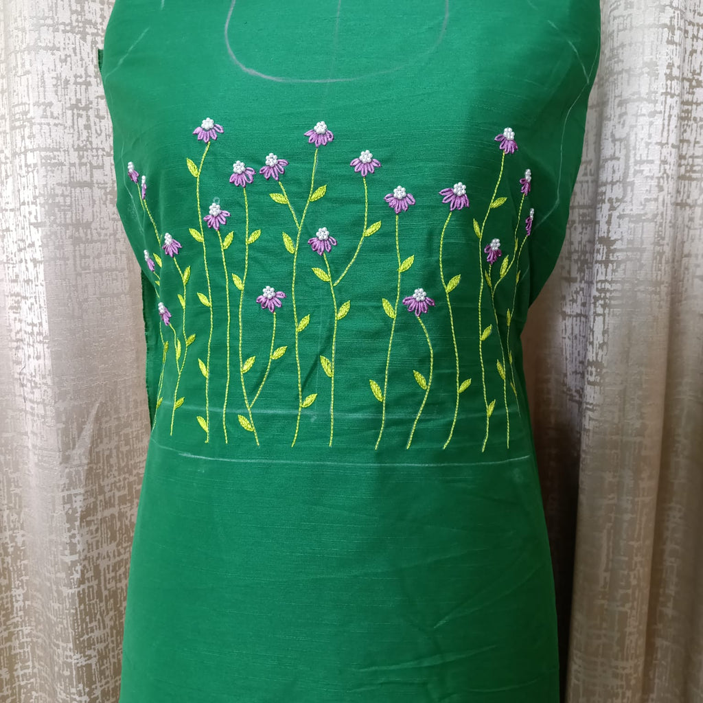 Elegant Women's Silk Salwar Suit Set with Floral Embroidery & Chiffon Dupatta – Emerald Green