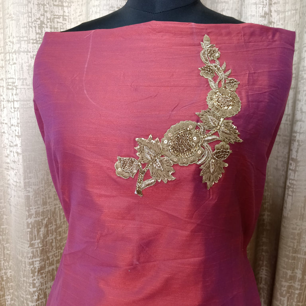Elegant Women's Silk Salwar Suit Set with Floral Zari Embroidery & Chiffon Dupatta – Rani Pink