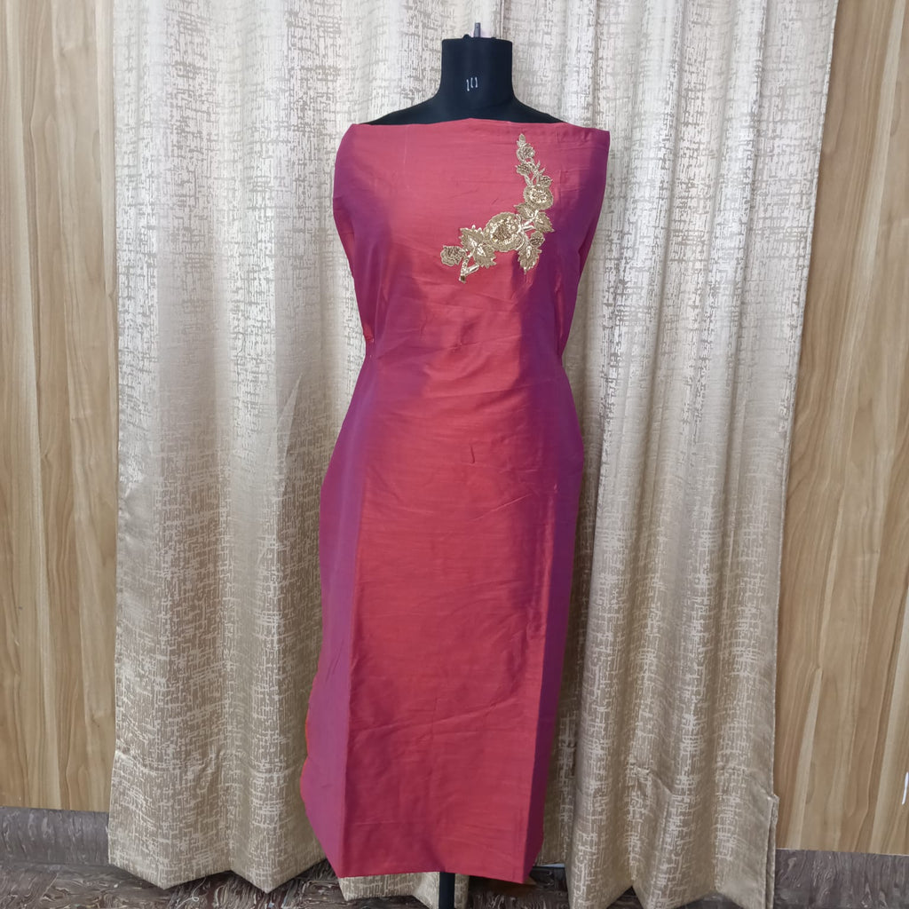 Elegant Women's Silk Salwar Suit Set with Floral Zari Embroidery & Chiffon Dupatta – Rani Pink