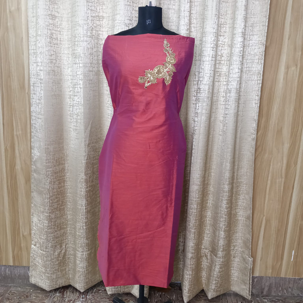 Elegant Women's Silk Salwar Suit Set with Floral Zari Embroidery & Chiffon Dupatta – Rani Pink