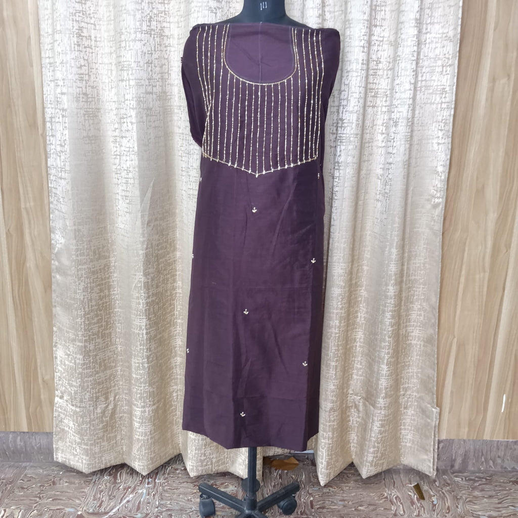 Elegant Women's Silk Salwar Suit Set with Pinstripe Embroidery & Chiffon Dupatta – Deep Plum
