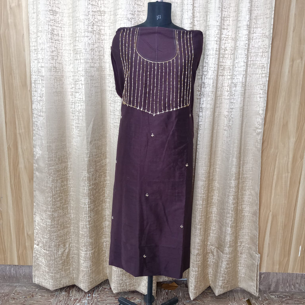 Elegant Women's Silk Salwar Suit Set with Pinstripe Embroidery & Chiffon Dupatta – Deep Plum