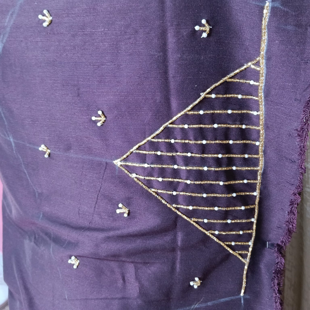 Elegant Women's Silk Salwar Suit Set with Pinstripe Embroidery & Chiffon Dupatta – Deep Plum