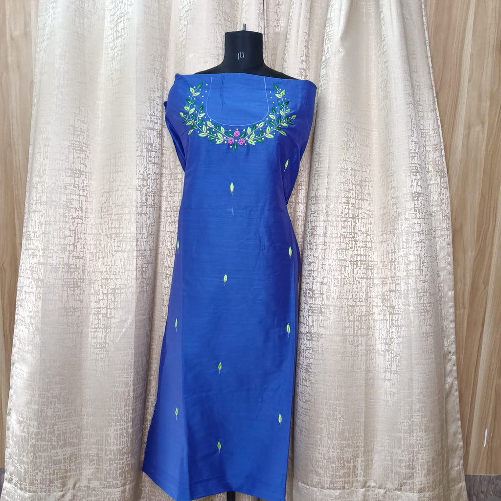 Elegant Women's Silk Salwar Suit Set with Floral Embroidery & Chiffon Dupatta – Royal Blue