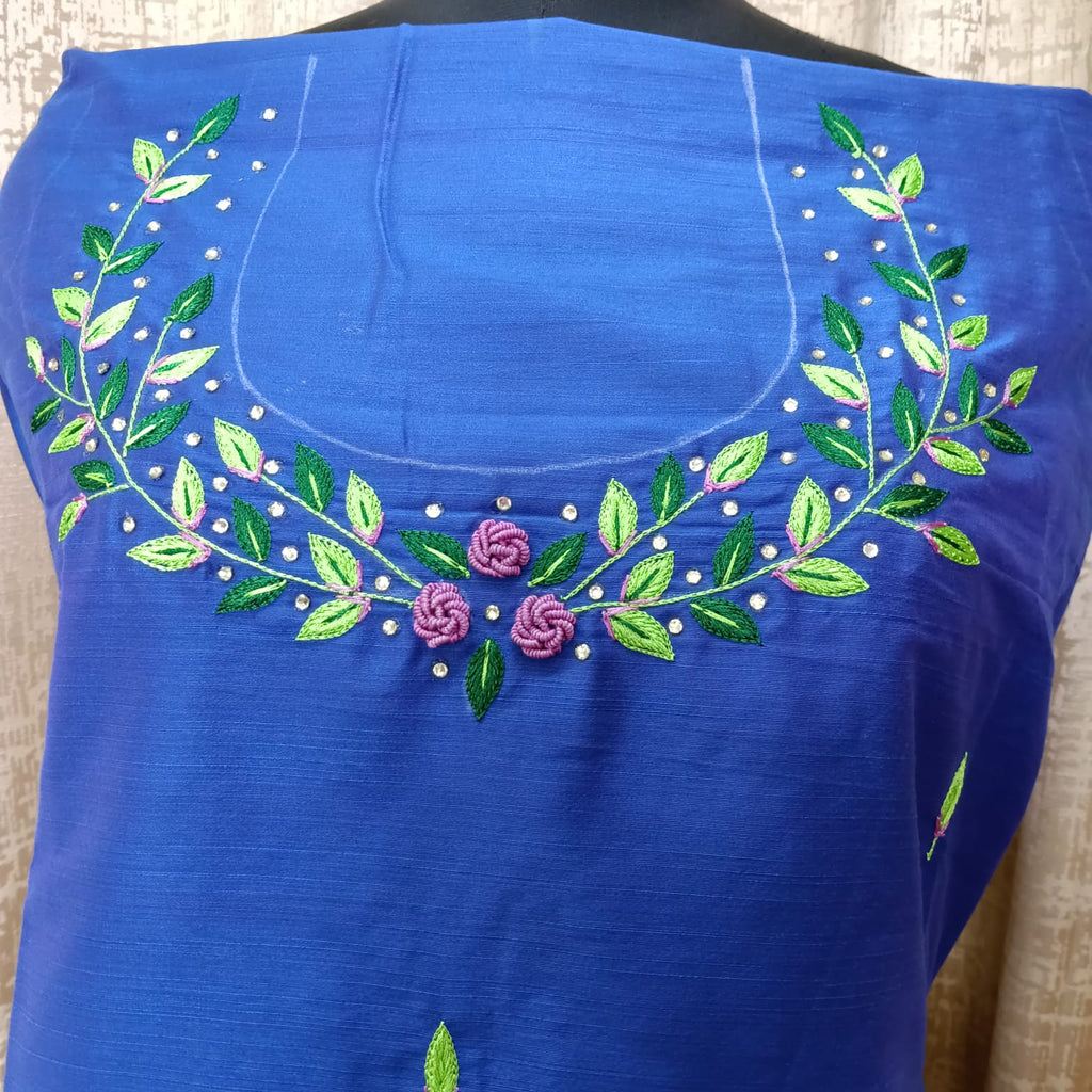 Elegant Women's Silk Salwar Suit Set with Floral Embroidery & Chiffon Dupatta – Royal Blue