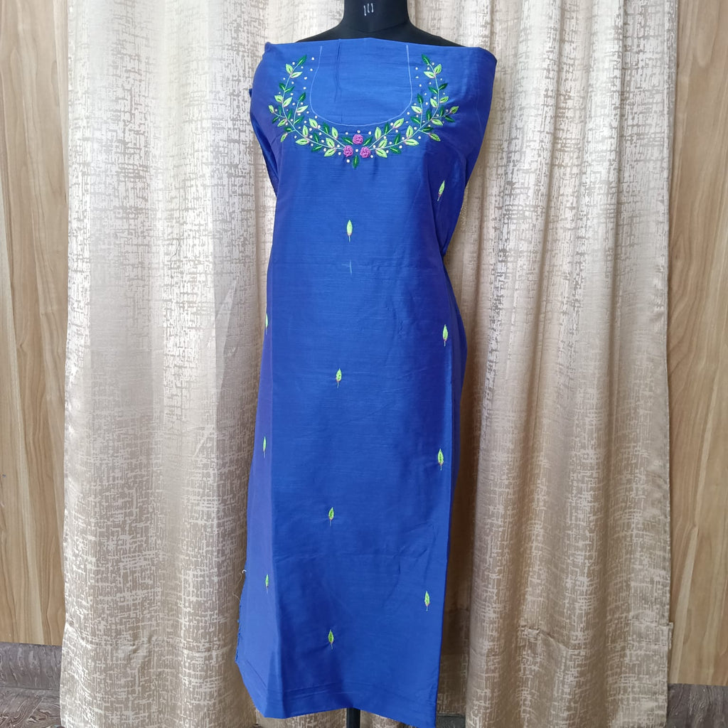 Elegant Women's Silk Salwar Suit Set with Floral Embroidery & Chiffon Dupatta – Royal Blue