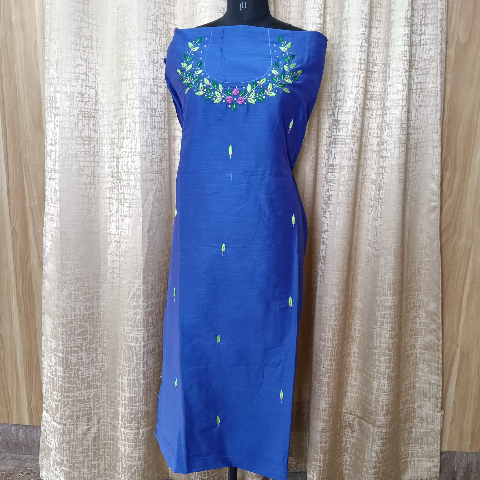 Elegant Women's Silk Salwar Suit Set with Floral Embroidery & Chiffon Dupatta – Royal Blue