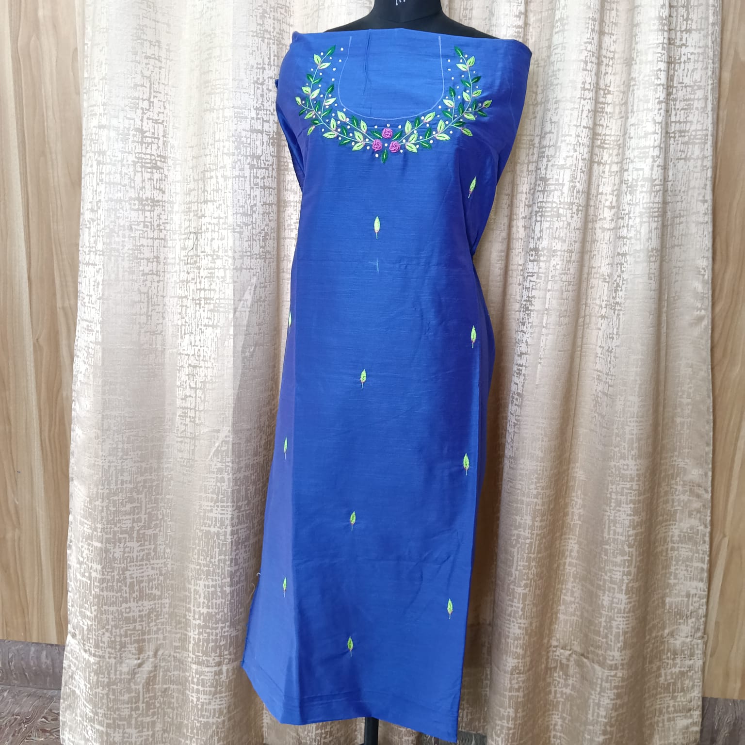 Elegant Women's Silk Salwar Suit Set with Floral Embroidery & Chiffon Dupatta – Royal Blue
