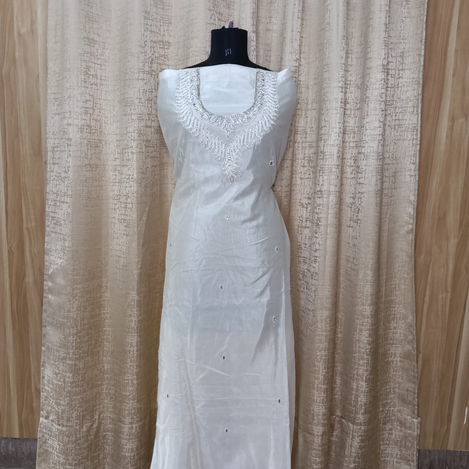 Elegant Women's Silk Straight Kurti with Hand Embroidered Bead Work – White