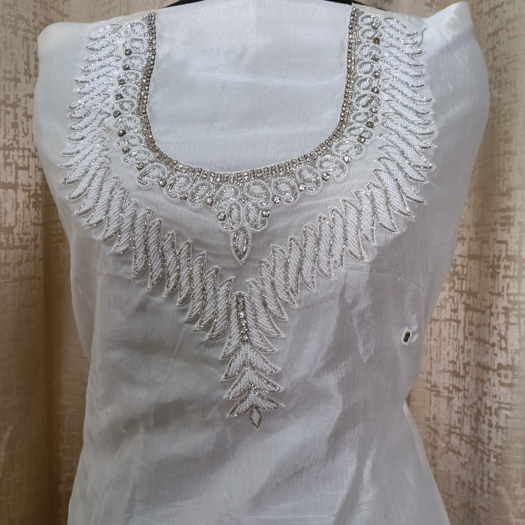 Elegant Women's Silk Straight Kurti with Hand Embroidered Bead Work – White