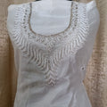 Elegant Women's Silk Straight Kurti with Hand Embroidered Bead Work – White
