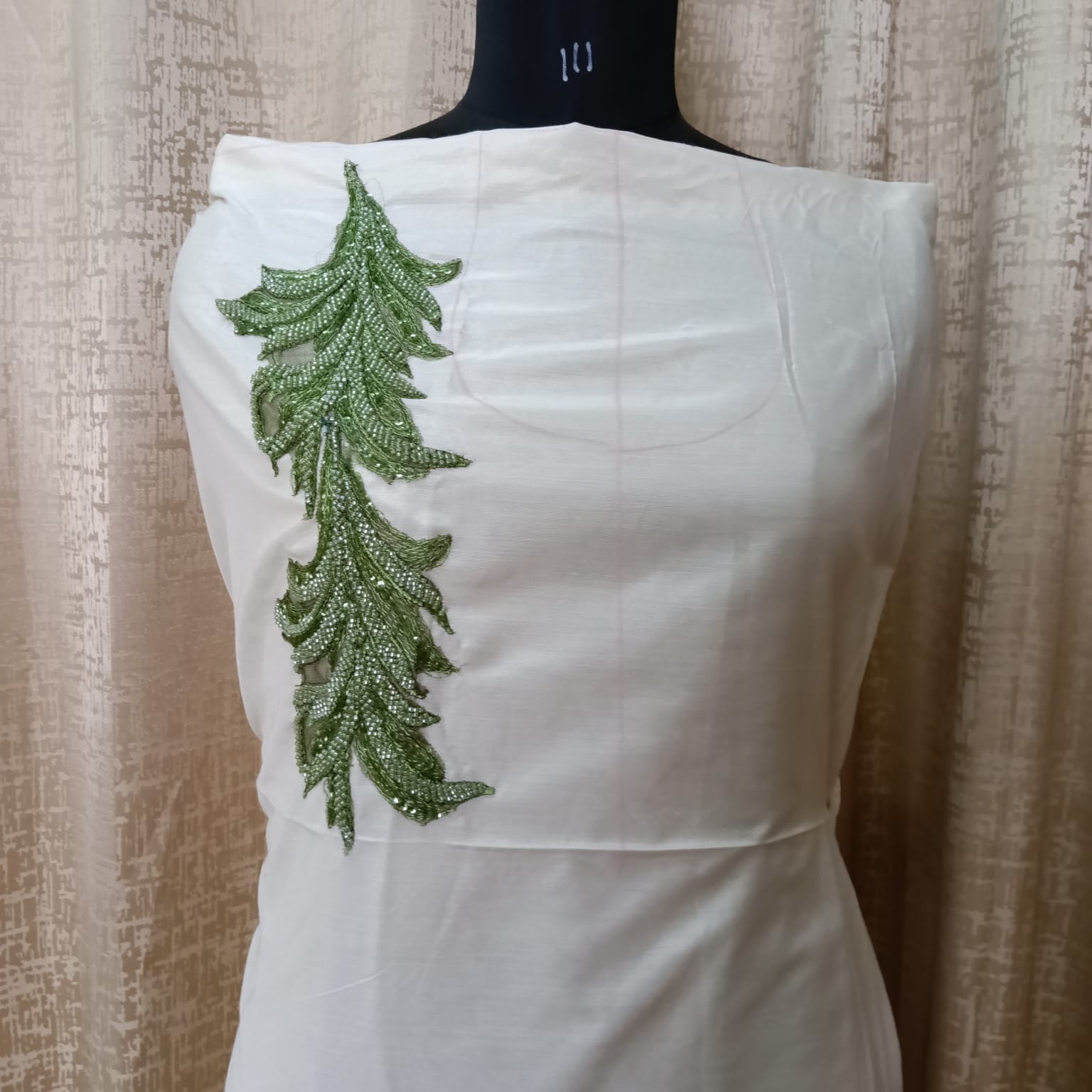 Elegant Women's White Cotton Salwar Suit Set with Leaf Embroidery & Chiffon Dupatta