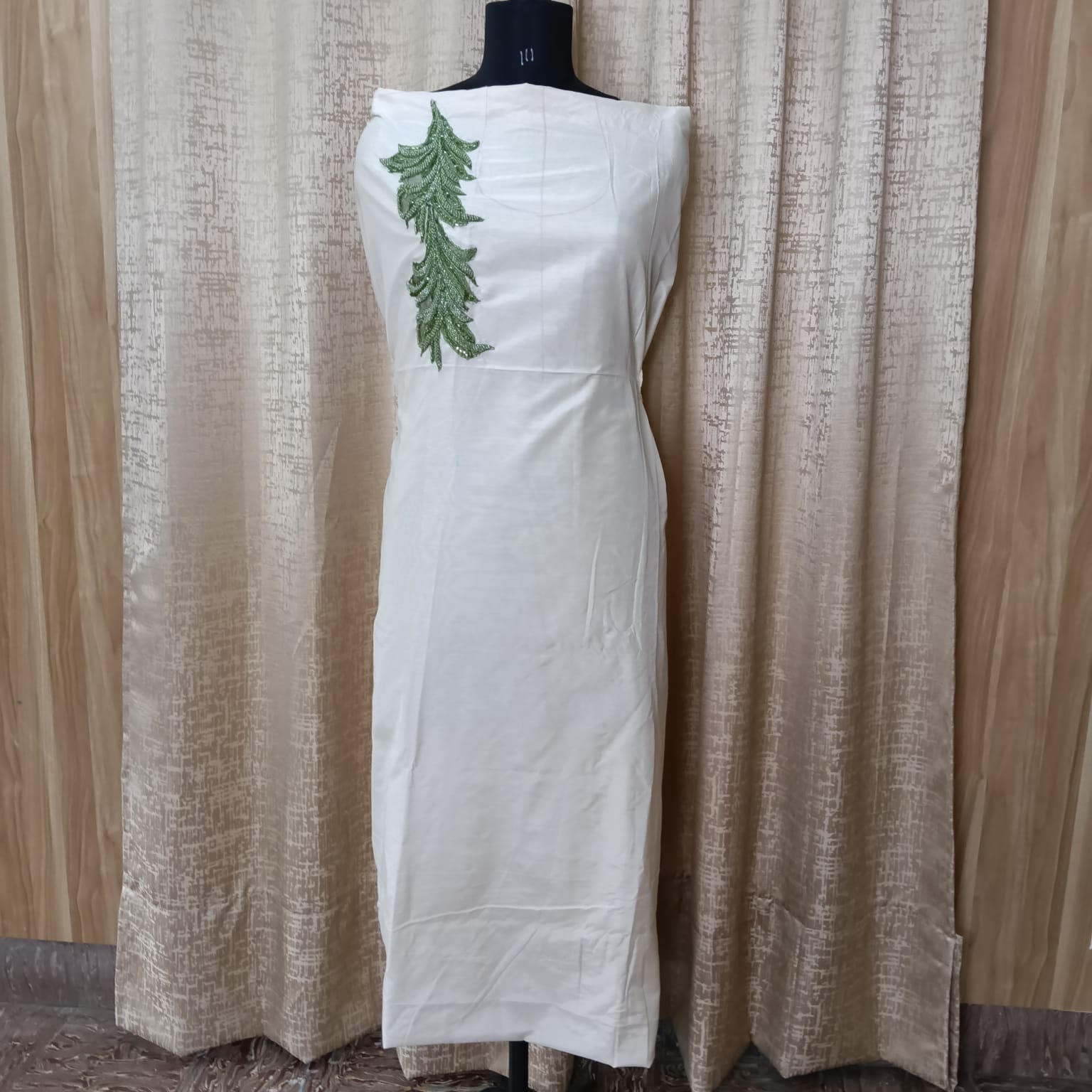 Elegant Women's White Cotton Salwar Suit Set with Leaf Embroidery & Chiffon Dupatta