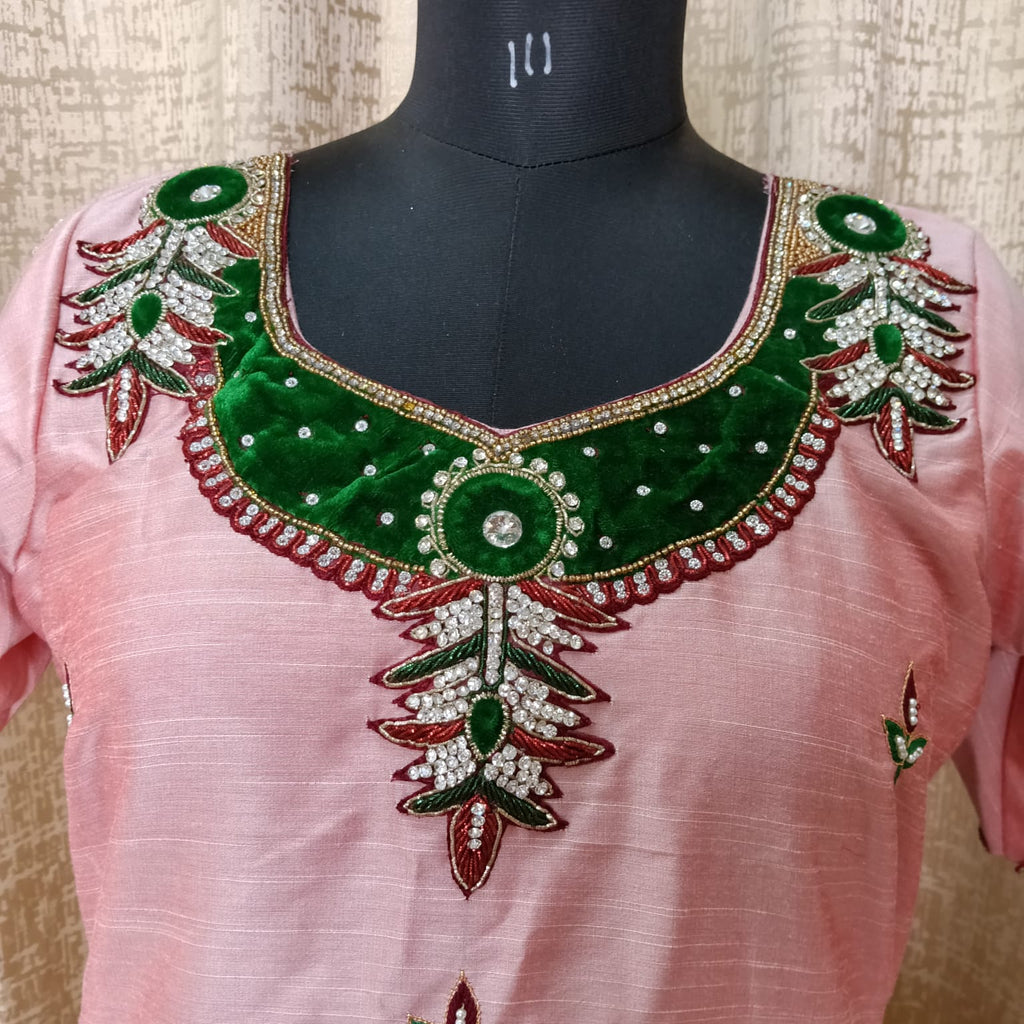 Elegant Women's Silk Salwar Suit Set with Embroidered Neck & Chiffon Dupatta – Blush Pink