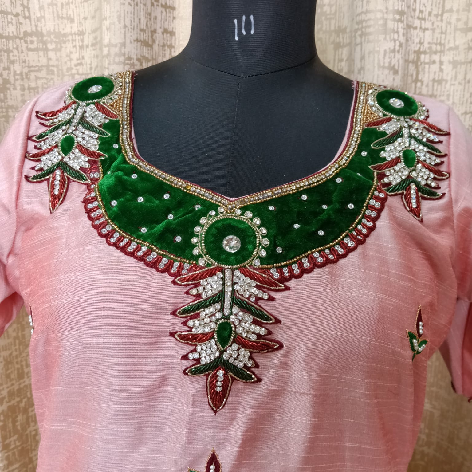 Elegant Women's Silk Salwar Suit Set with Embroidered Neck & Chiffon Dupatta – Blush Pink