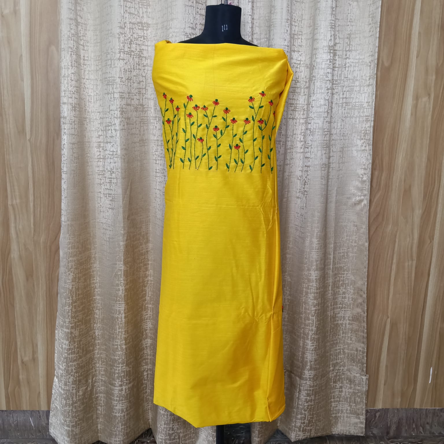Elegant Women's Cotton Salwar Suit Set with Floral Embroidery & Chiffon Dupatta – Bright Yellow