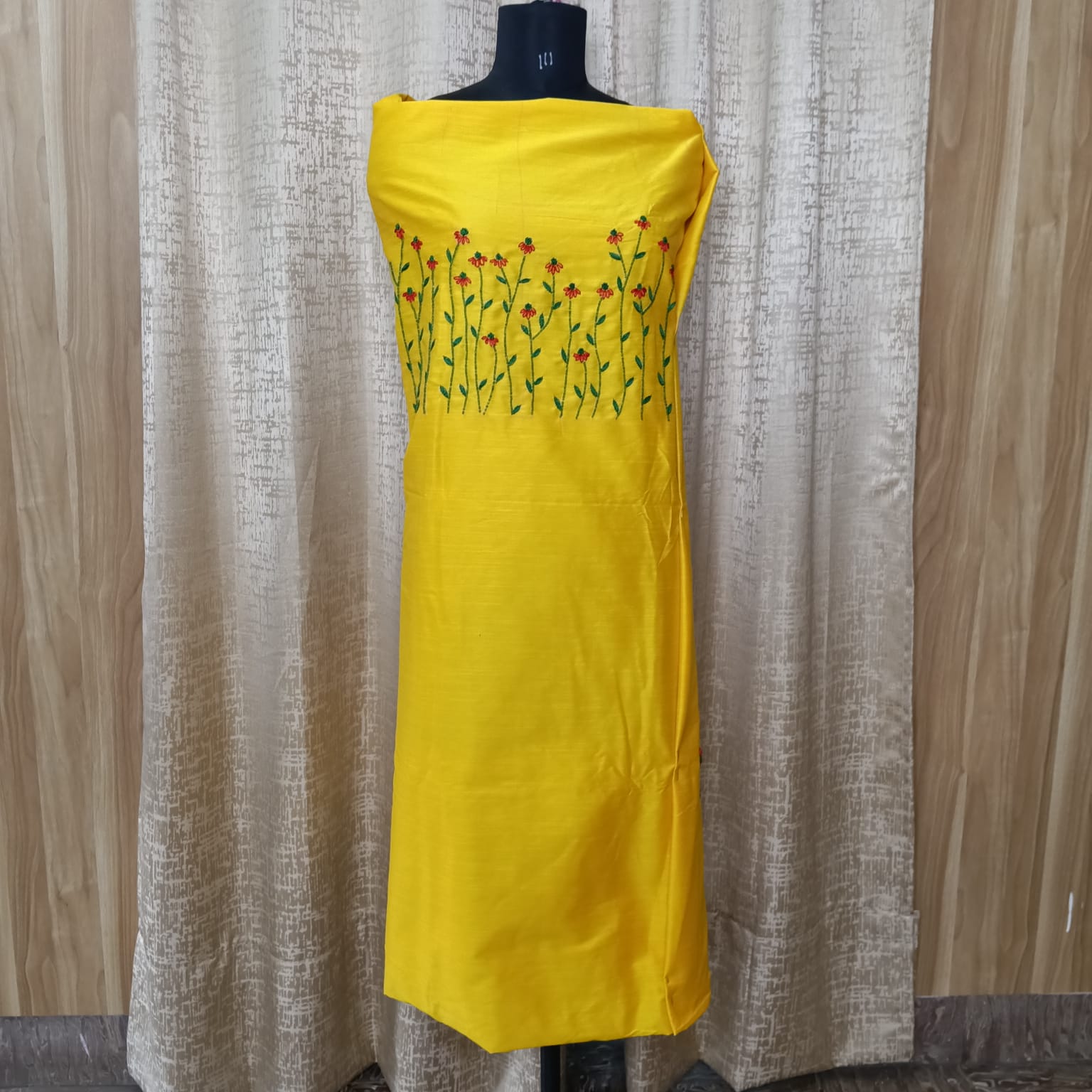 Elegant Women's Cotton Salwar Suit Set with Floral Embroidery & Chiffon Dupatta – Bright Yellow