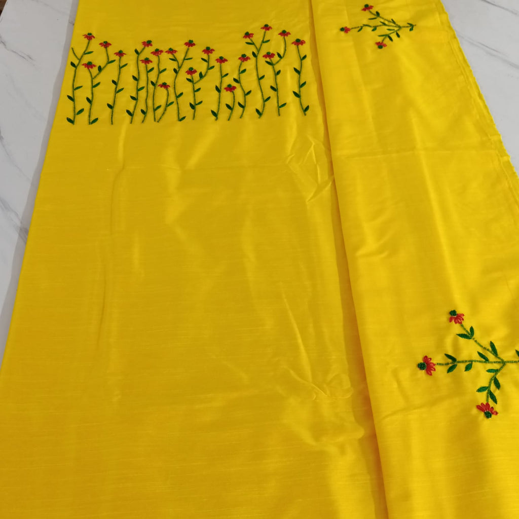 Elegant Women's Cotton Salwar Suit Set with Floral Embroidery & Chiffon Dupatta – Bright Yellow