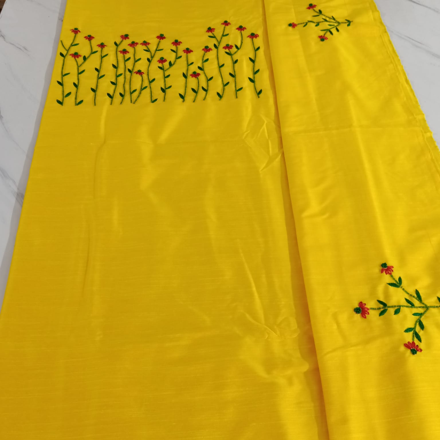 Elegant Women's Cotton Salwar Suit Set with Floral Embroidery & Chiffon Dupatta – Bright Yellow