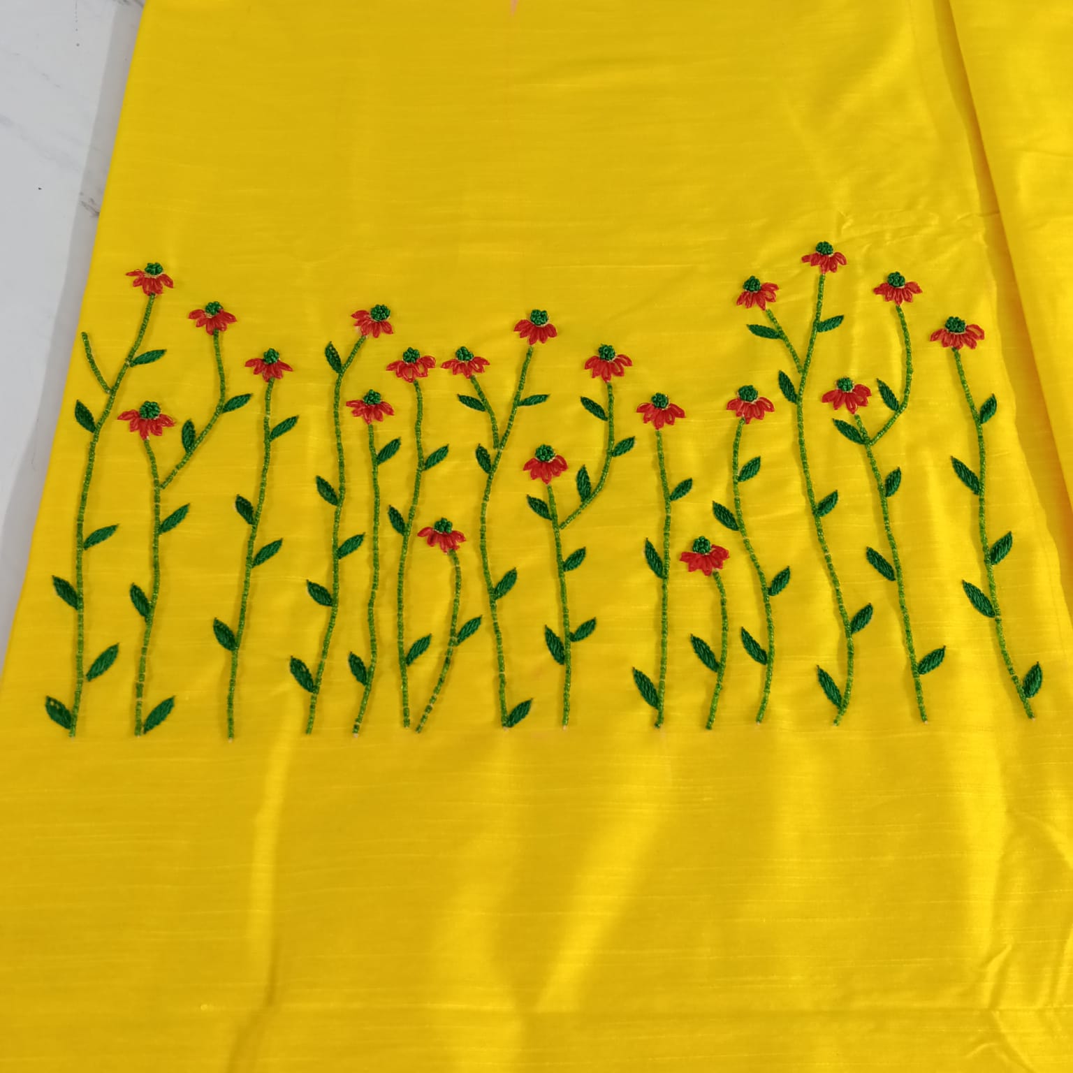 Elegant Women's Cotton Salwar Suit Set with Floral Embroidery & Chiffon Dupatta – Bright Yellow