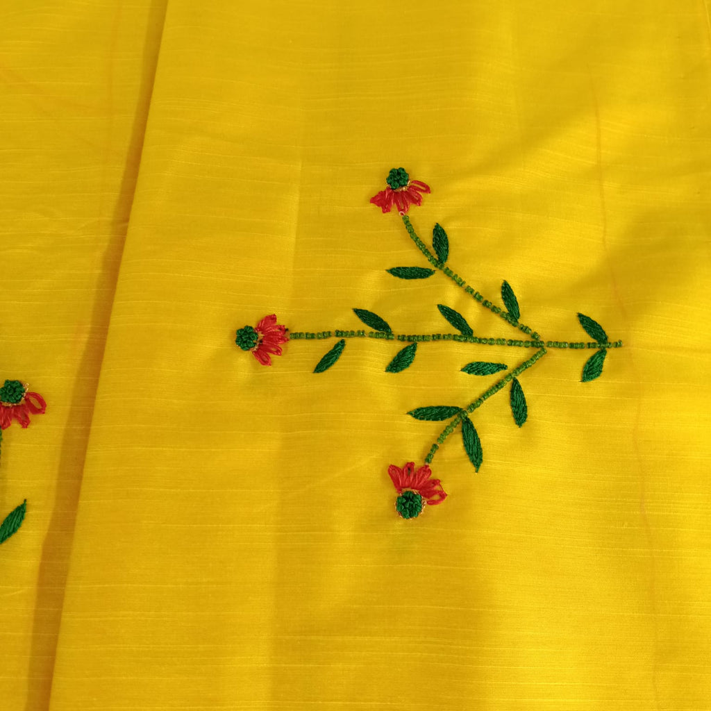 Elegant Women's Cotton Salwar Suit Set with Floral Embroidery & Chiffon Dupatta – Bright Yellow