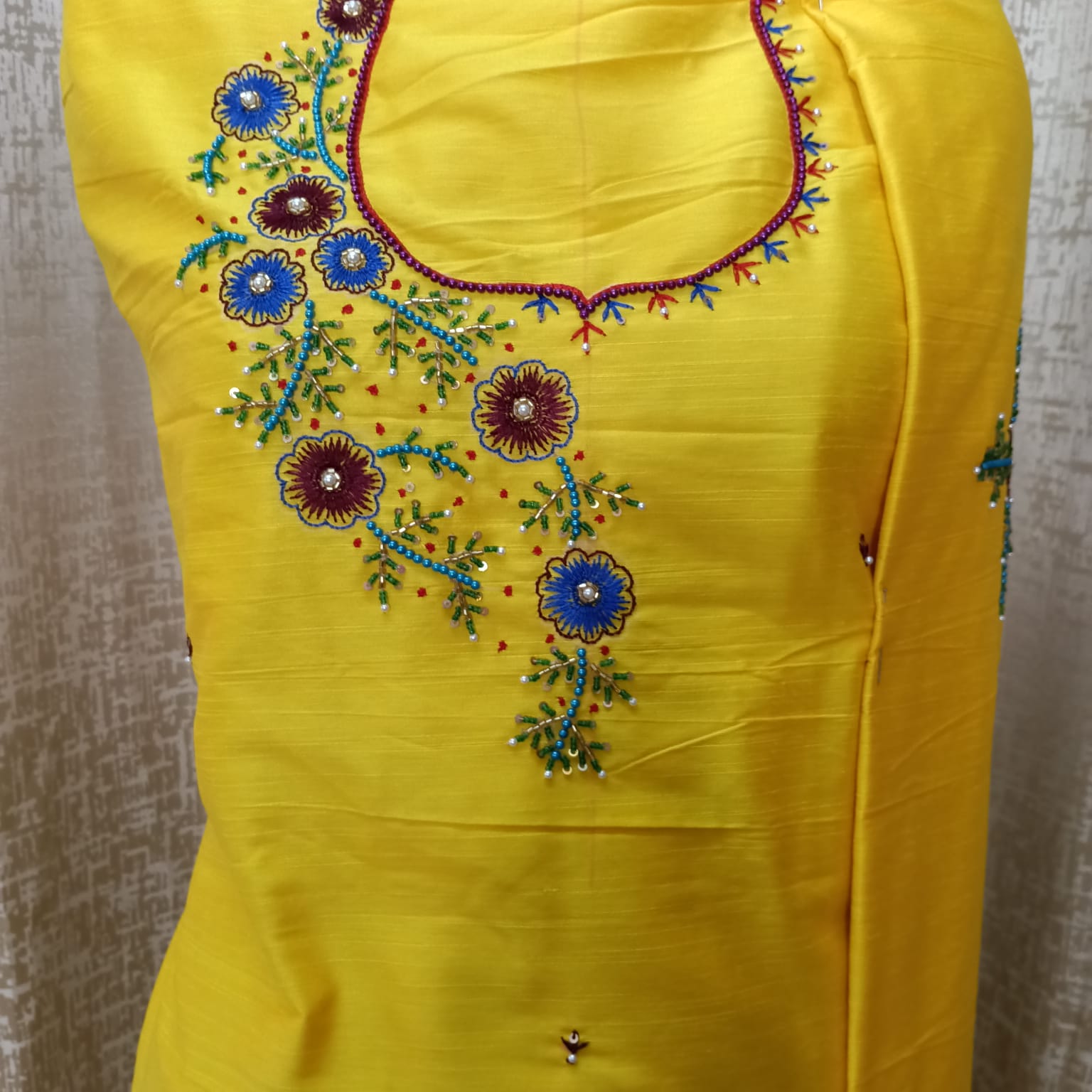 Elegant Women's Cotton Salwar Suit Set with Floral Embroidery & Chiffon Dupatta – Sunshine Yellow