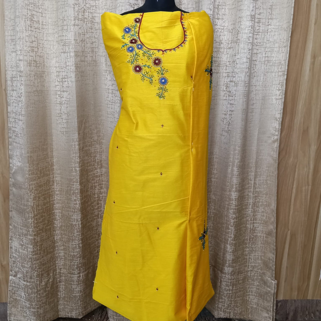 Elegant Women's Cotton Salwar Suit Set with Floral Embroidery & Chiffon Dupatta – Sunshine Yellow