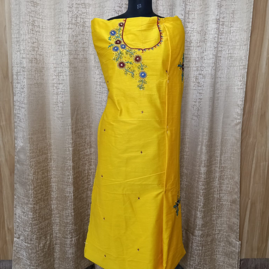 Elegant Women's Cotton Salwar Suit Set with Floral Embroidery & Chiffon Dupatta – Sunshine Yellow