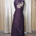 Elegant Women's Silk Straight Kurti with Premium Floral Embroidery – Dark Plum