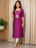 Elegant Women's Silk Straight Kurti with Premium Azrath Print – Magenta