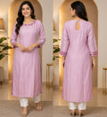 Women's Zute Silk Long Princess Cut Kurti – Lavender | Embroidered Neck | Elbow Sleeves