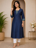 Women's Zute Silk Straight Kurti – Lime Green | V-Neck | 3/4 Sleeves