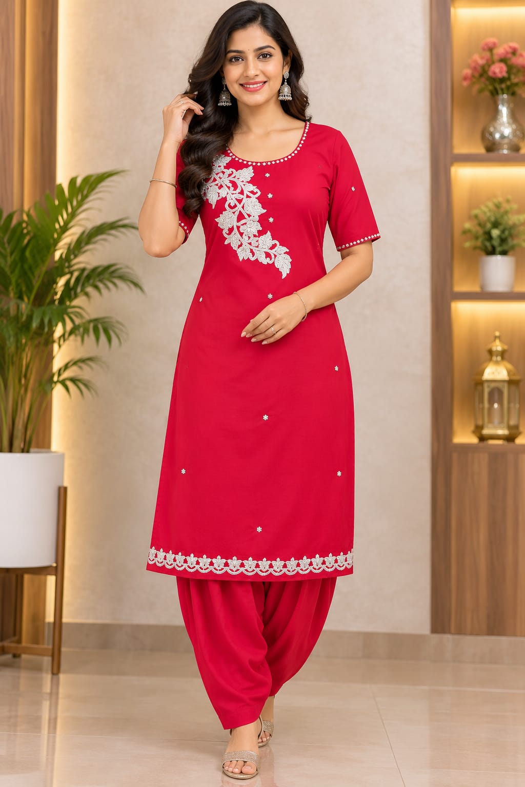 Women's Red Jute Silk Hand Embroidered Kurti – Zardosi Work | XXL