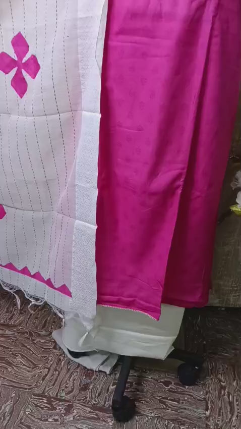 💖 Fuchsia Pink Rayon Cotton Chudithar Dress Material with Kalamkari Patch