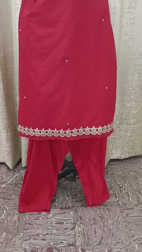 Women's Red Jute Silk Hand Embroidered Kurti – Zardosi Work | XXL