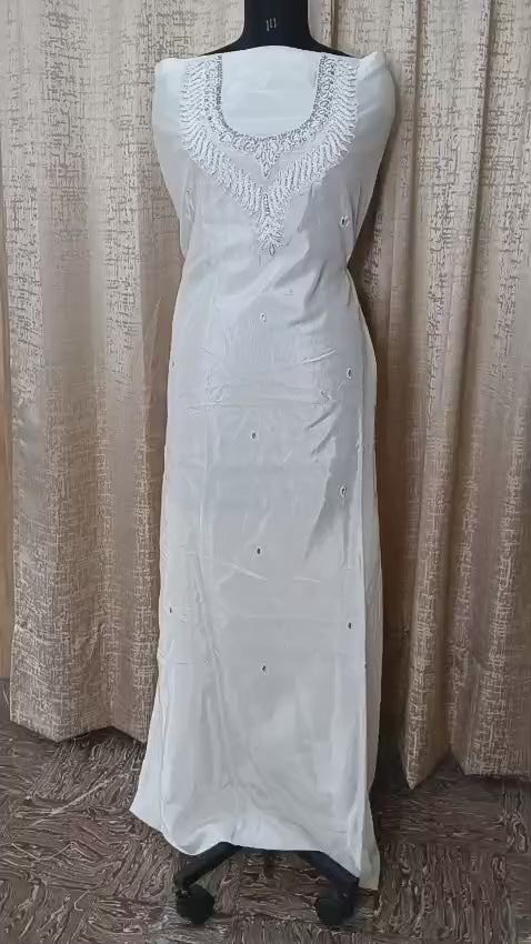 Elegant Women's Silk Straight Kurti with Hand Embroidered Bead Work – White