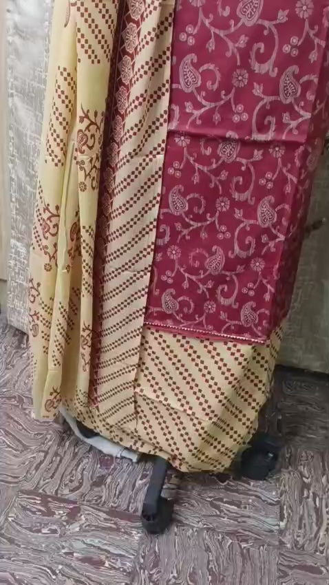 ❤️ Maroon Embroidered Cotton Chudithar Dress Material with Beige Printed Dupatta