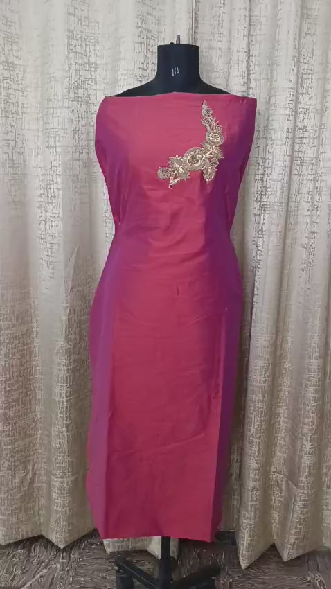 Elegant Women's Silk Salwar Suit Set with Floral Zari Embroidery & Chiffon Dupatta – Rani Pink