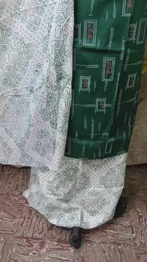 Emerald Green Cotton Suit Material with Printed Dupatta