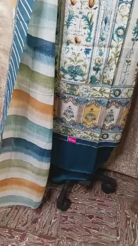 Blue Heritage Print Cotton Chudithar Dress Material with Dupatta